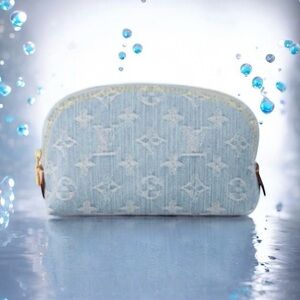 🆕💕LOUIS VUITTON Monogram Denim Pochette Cosmetic Pouch • Sky Blue • GIFTABLE